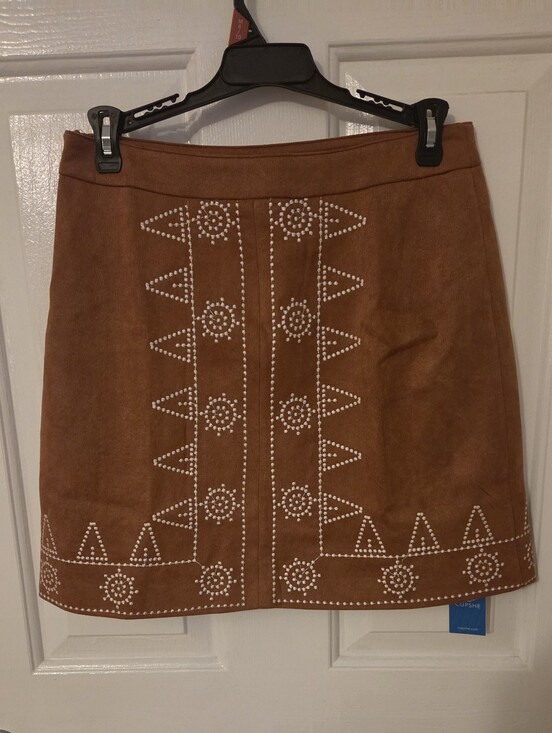 Cupshe Dresses & Skirts - Cupshe Brown Suede-Effect Mini Skirt with White Stud Embroidery